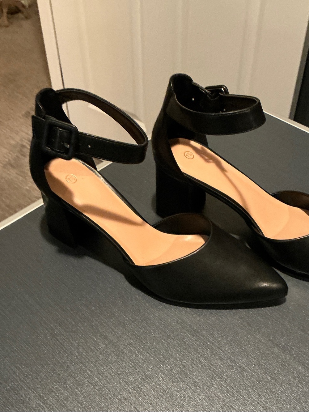 NWOT. Classic Black Ankle-Strap Block Heel Pumps